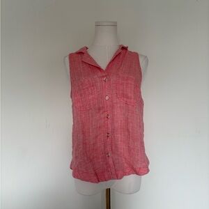 Anthropologie Coral Button-Down Sleeveless Top